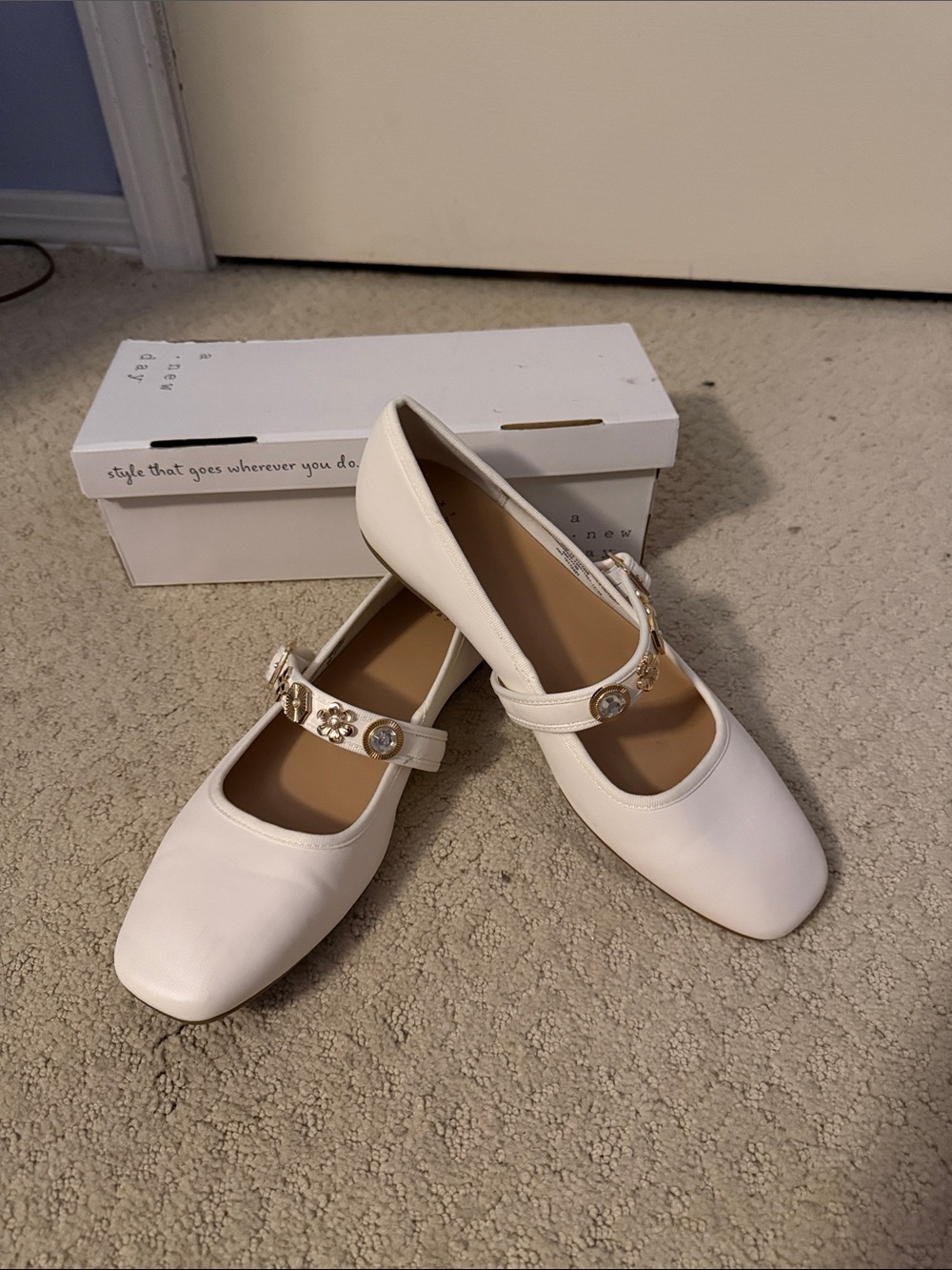 a new day Cream Mary Jane Flats with Jeweled Strap